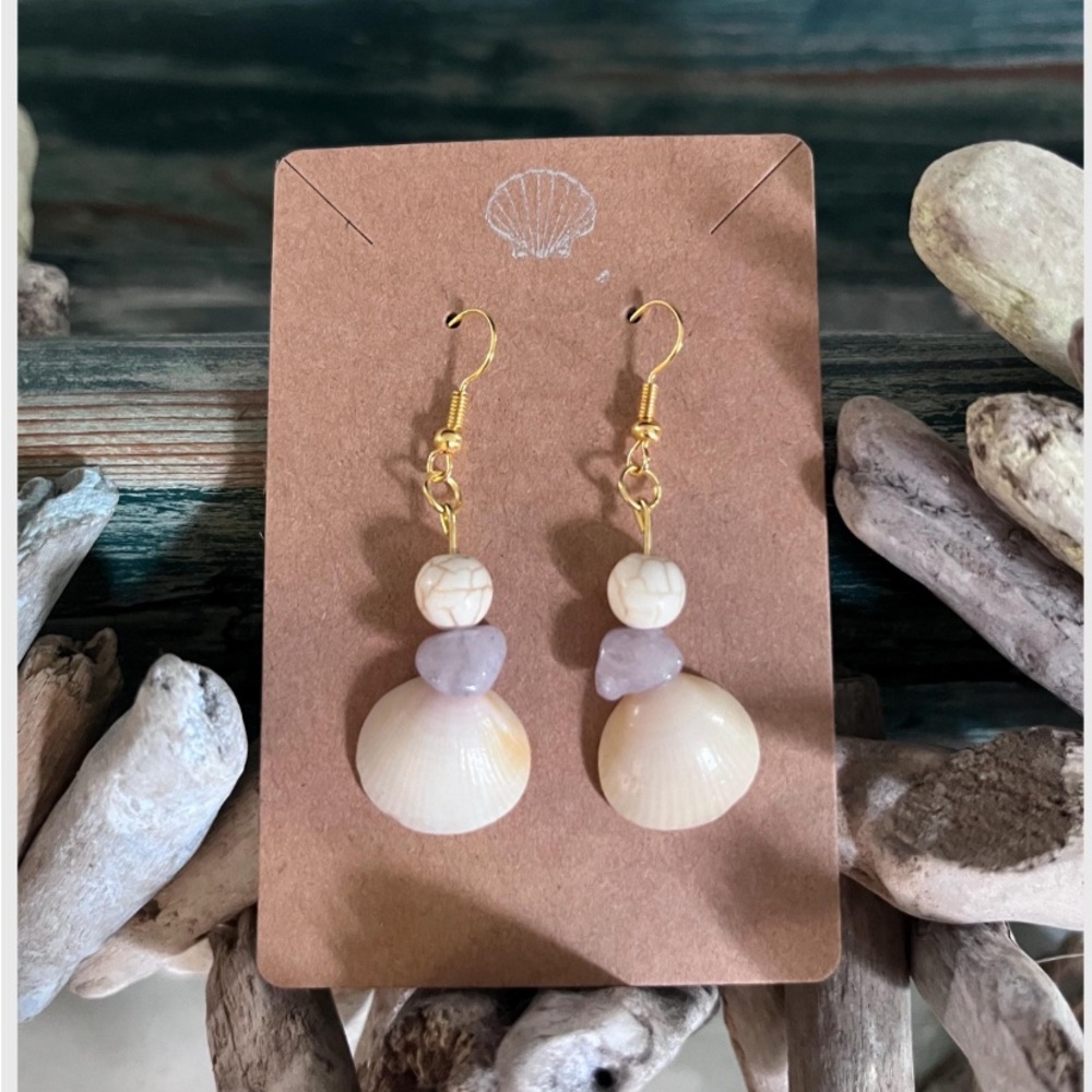 Elegant Handmade Gold and Cream Shell Earrings